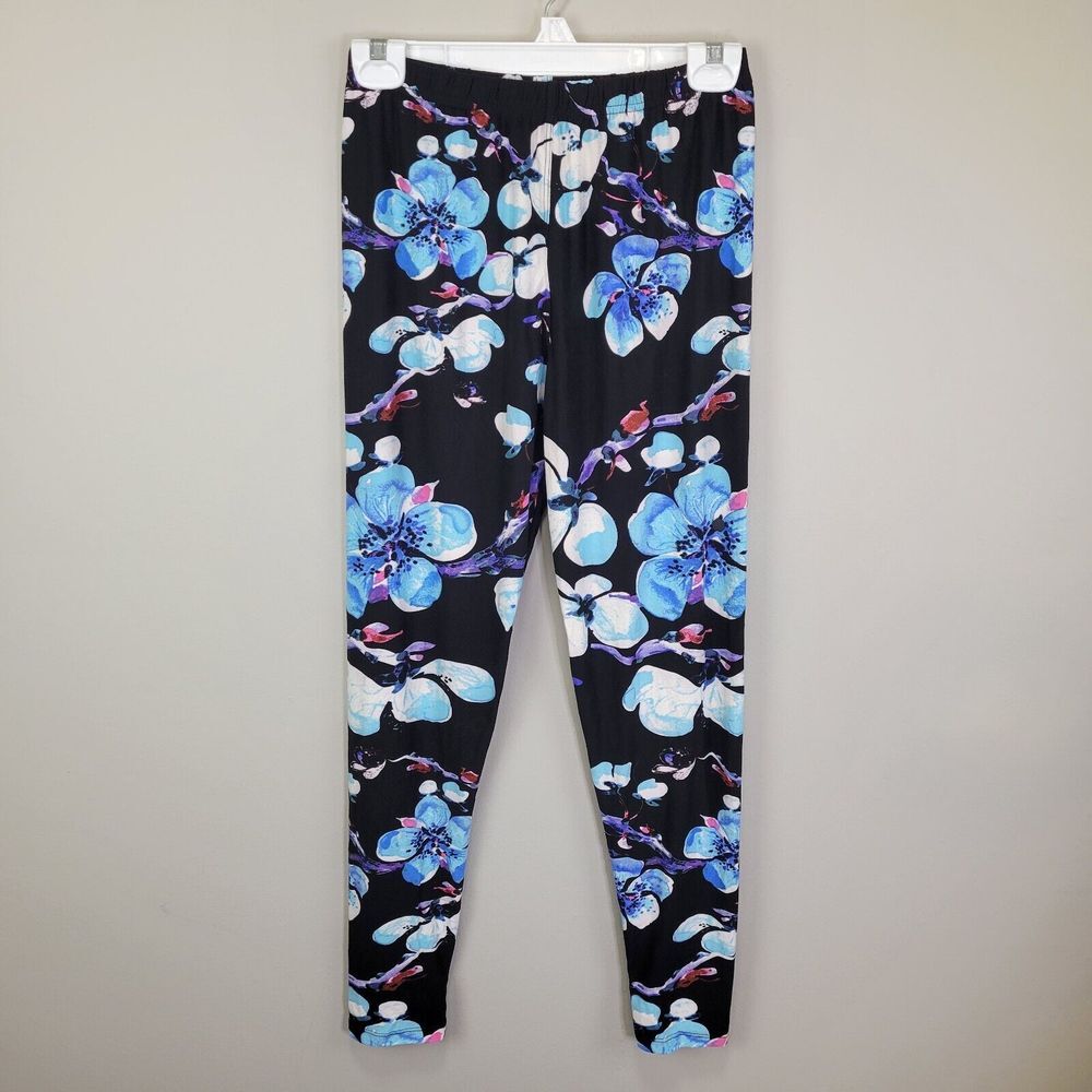 Watercolor Pastel Flower Print‎ Polyester Spandex Ankle Leggings Plus Size